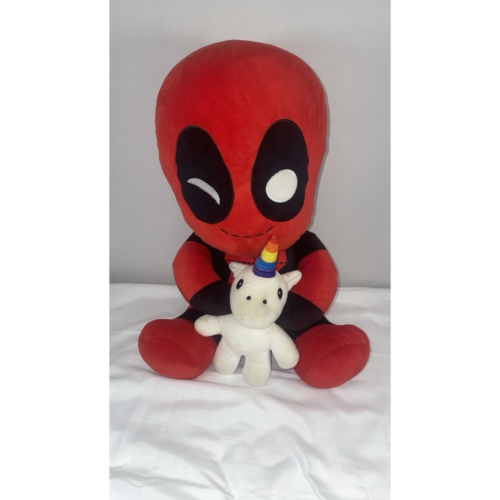 Marvel Deadpool Plush W/‎ Unicorn 16 Inch Red Black Soft Vibrating Toy UNTESTED